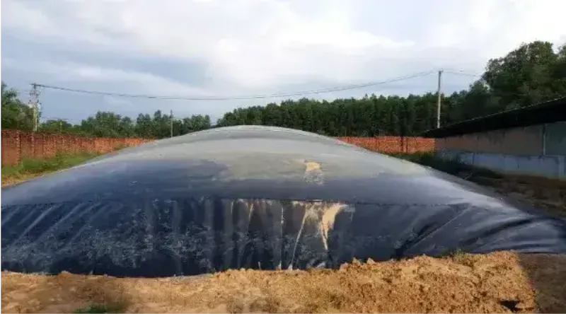 Cận cảnh một hầm biogas xây gạch đang hoạt động tại trang trại